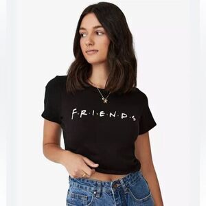 Friends The TV Series Raw Hem Short Sleeve Crop Tee Black Size Medium